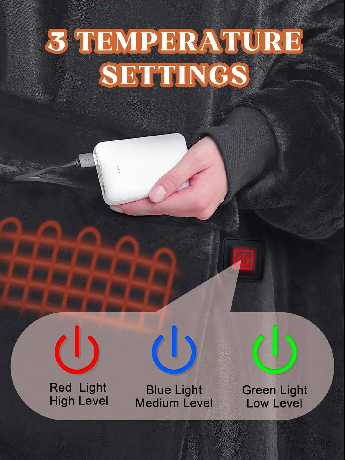 MAXEVE Heated Wearable Blanket Hoodie with Battery Pack 10000mah, Oversized Sherpa Blanket Hoodie for Women Men, Warm Soft Blanket Hoodie Sweatshirt Grey