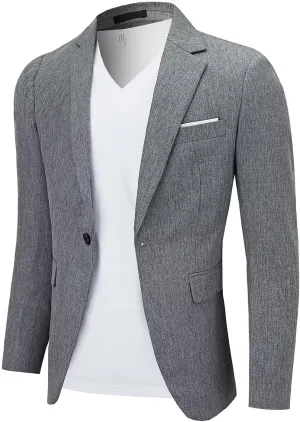 Men Blazer Slim Fit Sport Coat Casual One Button Lightweight Business Suit Jackets