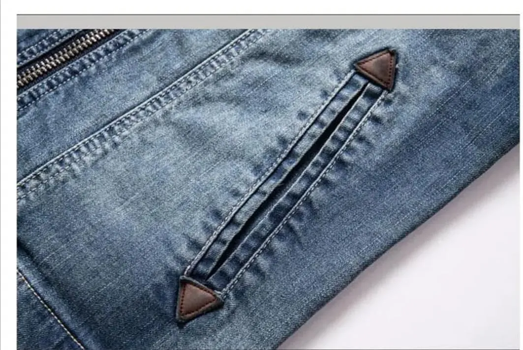 Men Blue Denim Jackets Slim Stand-Up Collar Denim Coats Spring Autumn Stretch Jacket