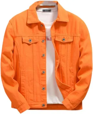 Men Denim Jackets Outwear Casual Cowboy Coats Spring Autumn Loose Jean Jacket Purple Orange