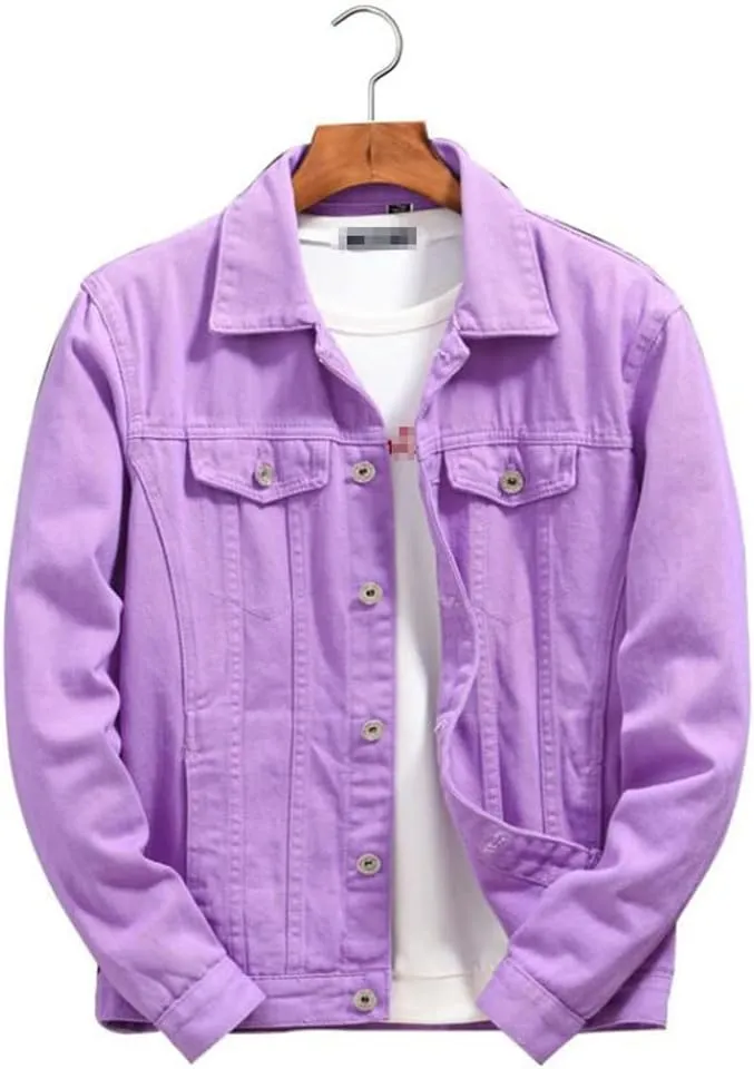Men Denim Jackets Outwear Casual Cowboy Coats Spring Autumn Loose Jean Jacket Purple Orange
