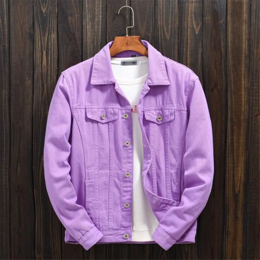 Men Denim Jackets Outwear Casual Cowboy Coats Spring Autumn Loose Jean Jacket Purple Orange