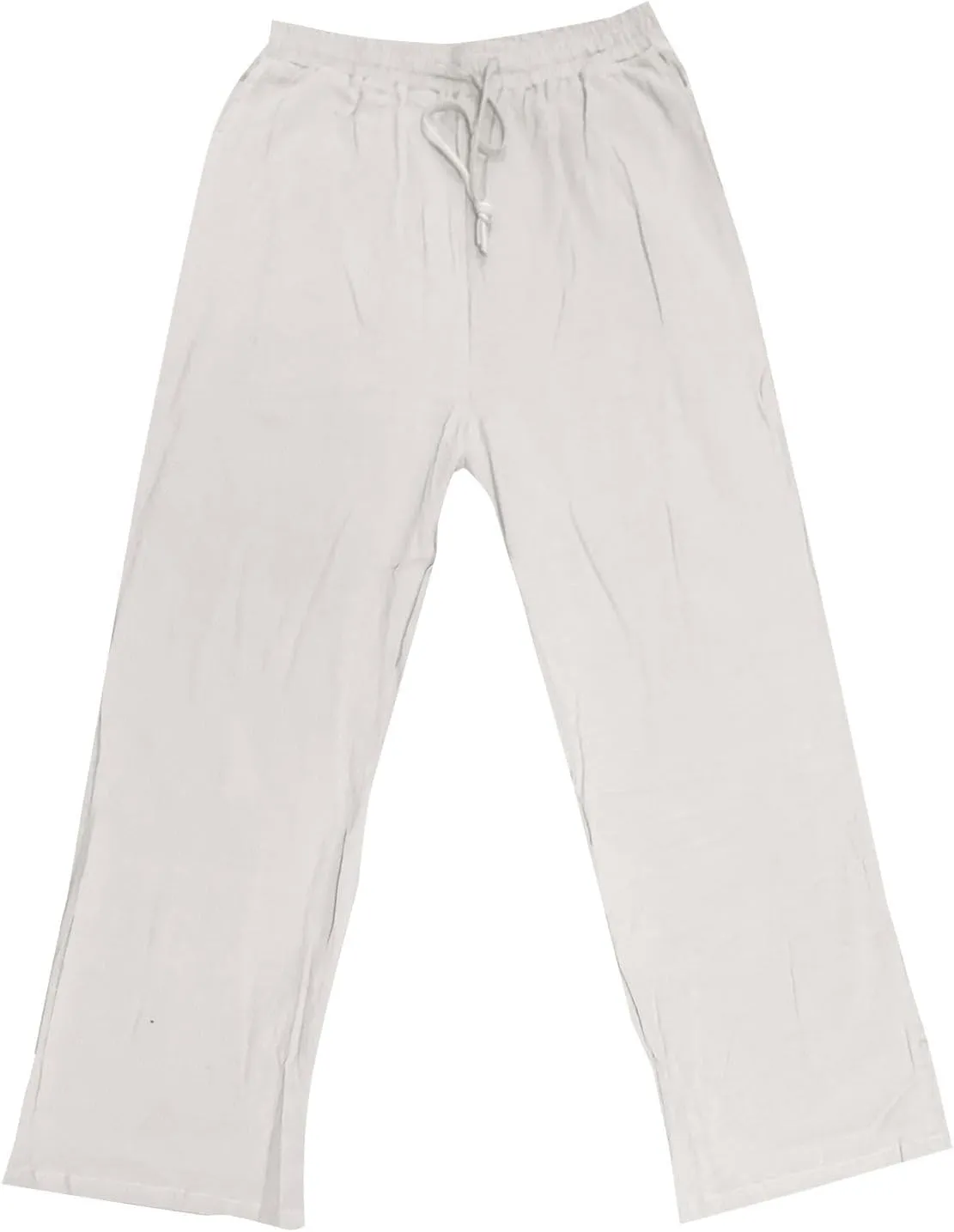 Men Linen Pants Plus Size Solid Beach Vacation Pants Drawstring Waist Lightweight Loose Slacks Summer Casual Trousers