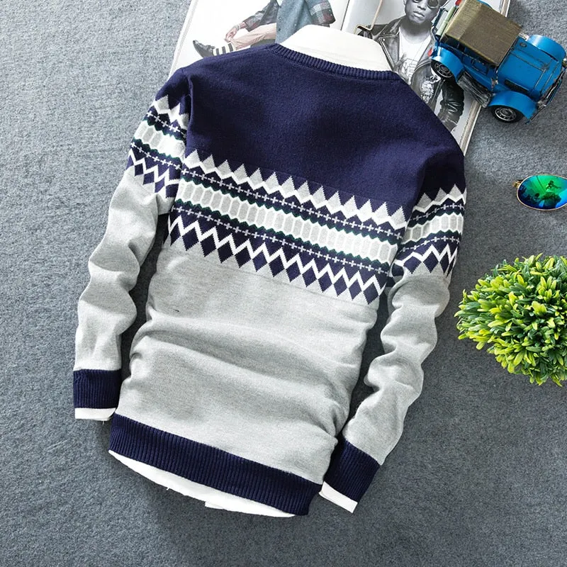 Men Long Sleeve Fashion Round Neck Slim Fit Knitwear Sweater