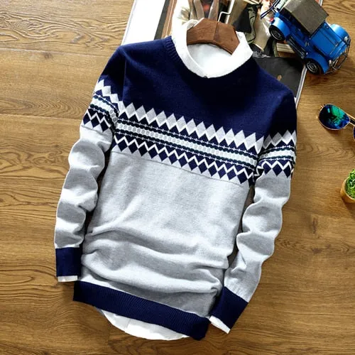 Men Long Sleeve Fashion Round Neck Slim Fit Knitwear Sweater