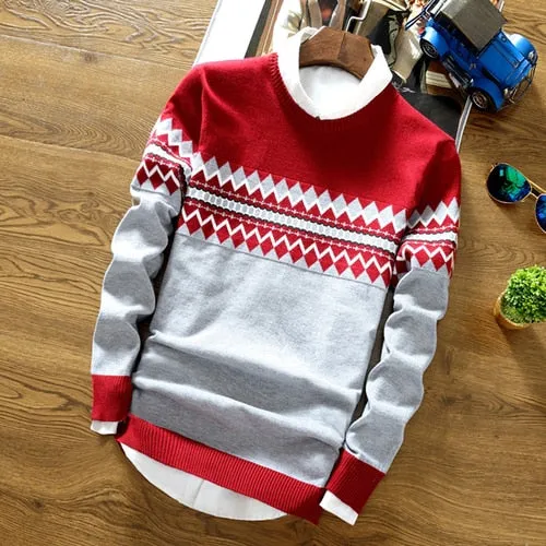 Men Long Sleeve Fashion Round Neck Slim Fit Knitwear Sweater
