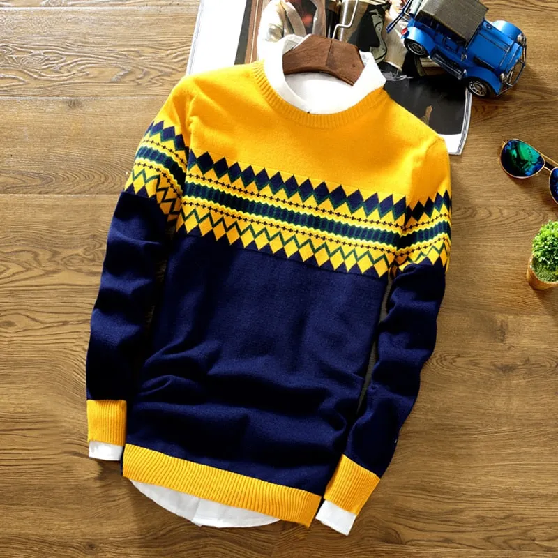 Men Long Sleeve Fashion Round Neck Slim Fit Knitwear Sweater