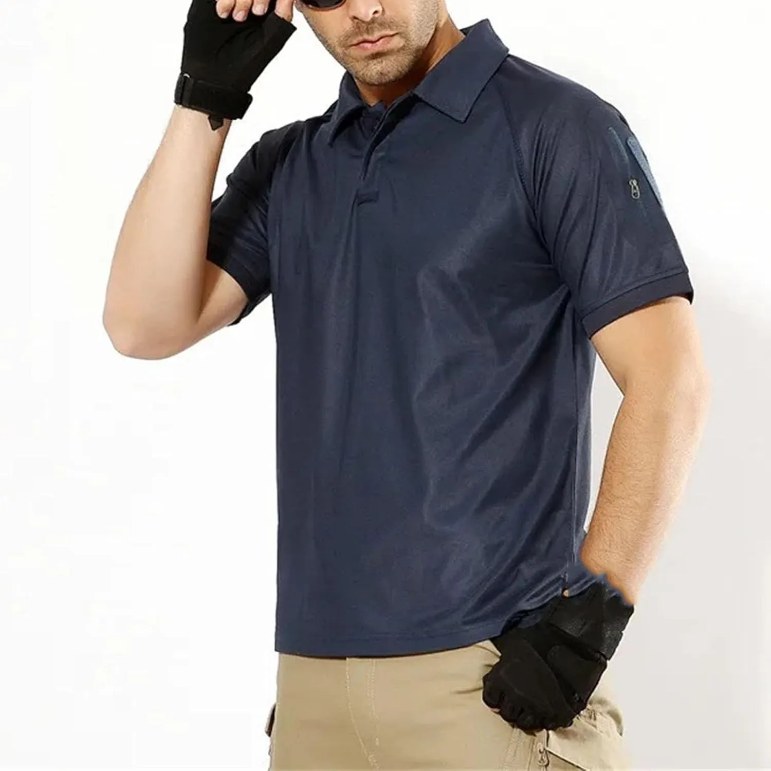 Men Quick Dry Polo Shirt Breathable Combat Tactical Male Navy Blue Short Sleeve Pullover
