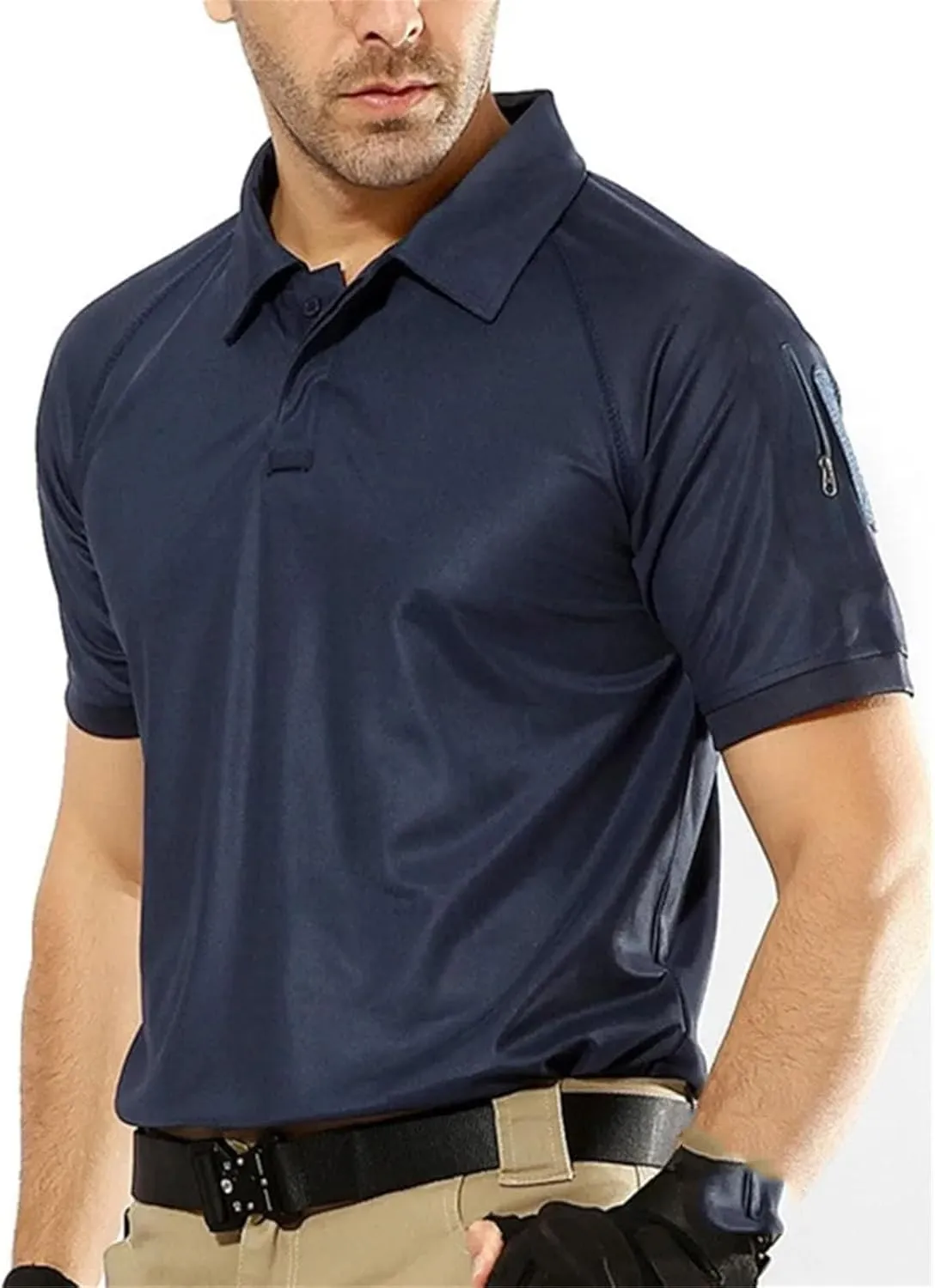 Men Quick Dry Polo Shirt Breathable Combat Tactical Male Navy Blue Short Sleeve Pullover