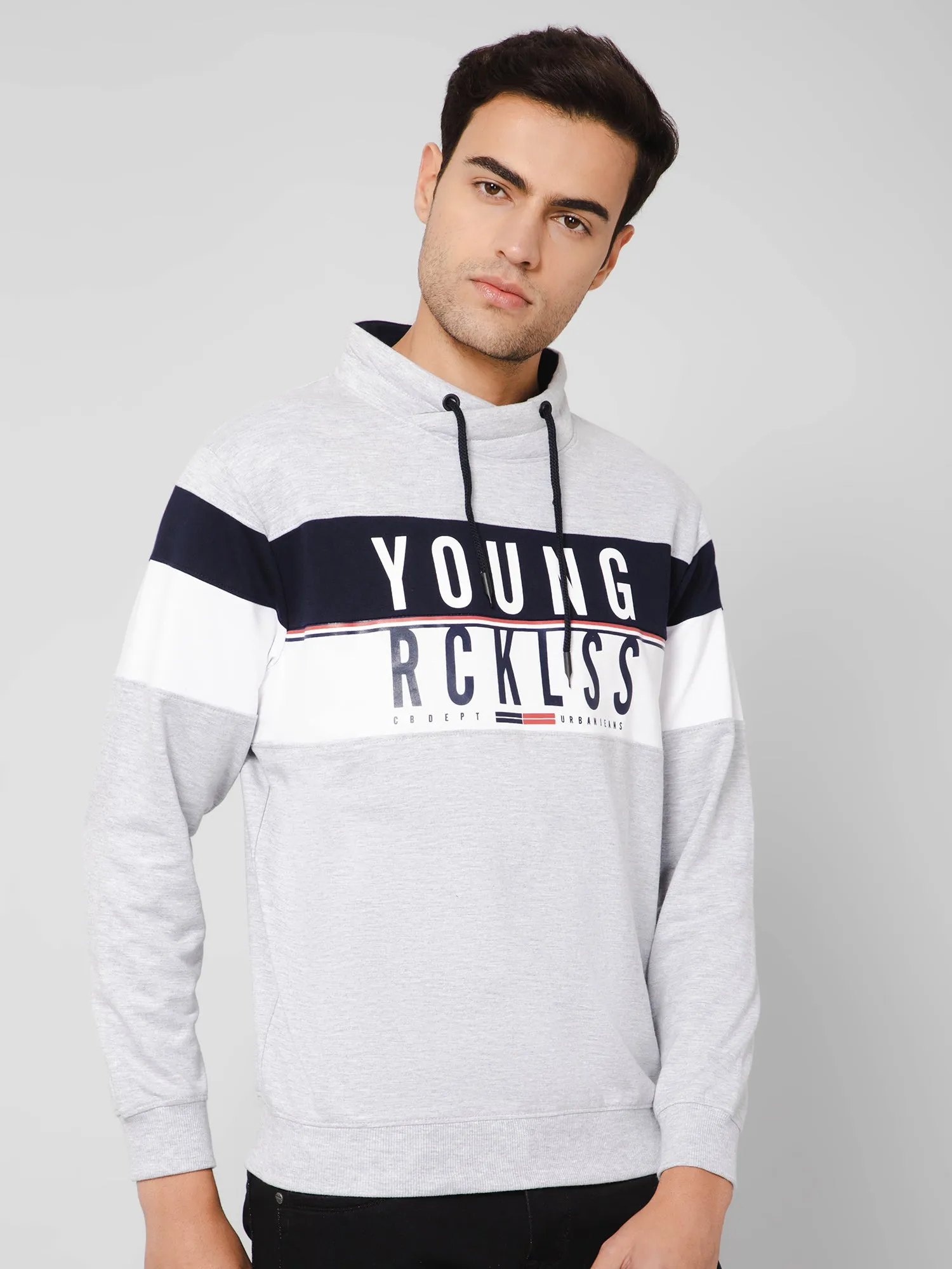 Men Round Neck Full Sleeves Grey Melange T-Shirt