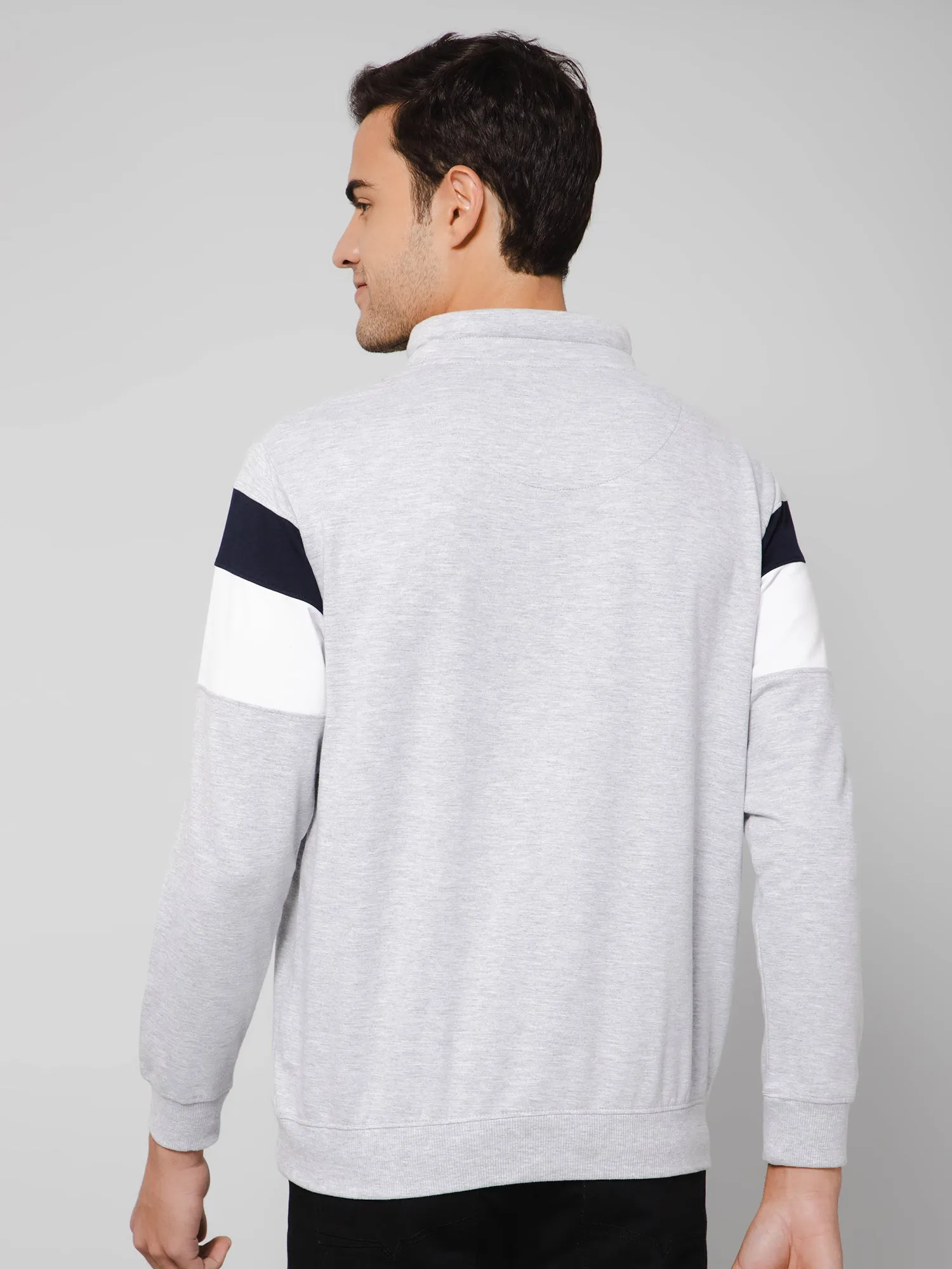 Men Round Neck Full Sleeves Grey Melange T-Shirt