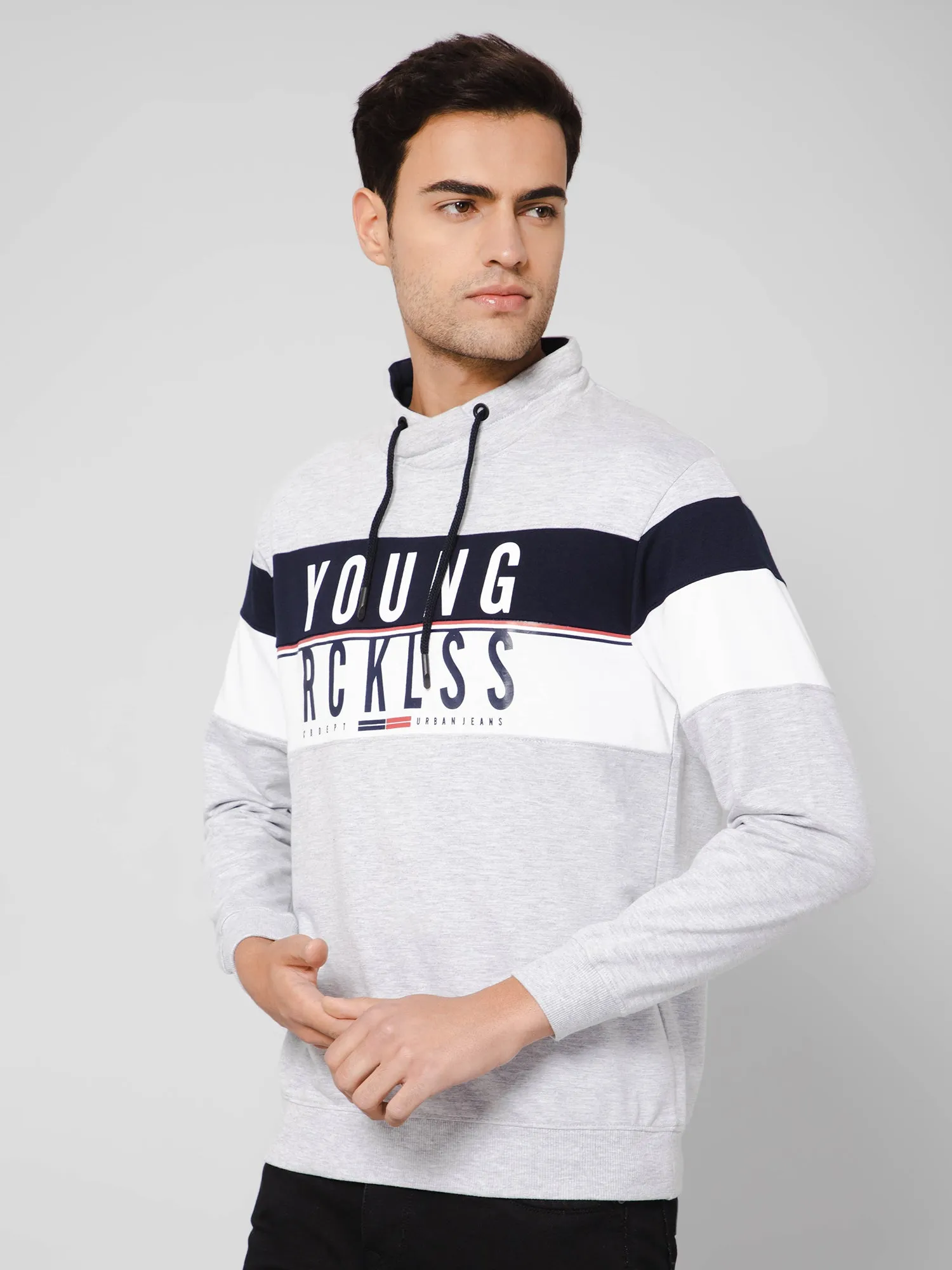 Men Round Neck Full Sleeves Grey Melange T-Shirt