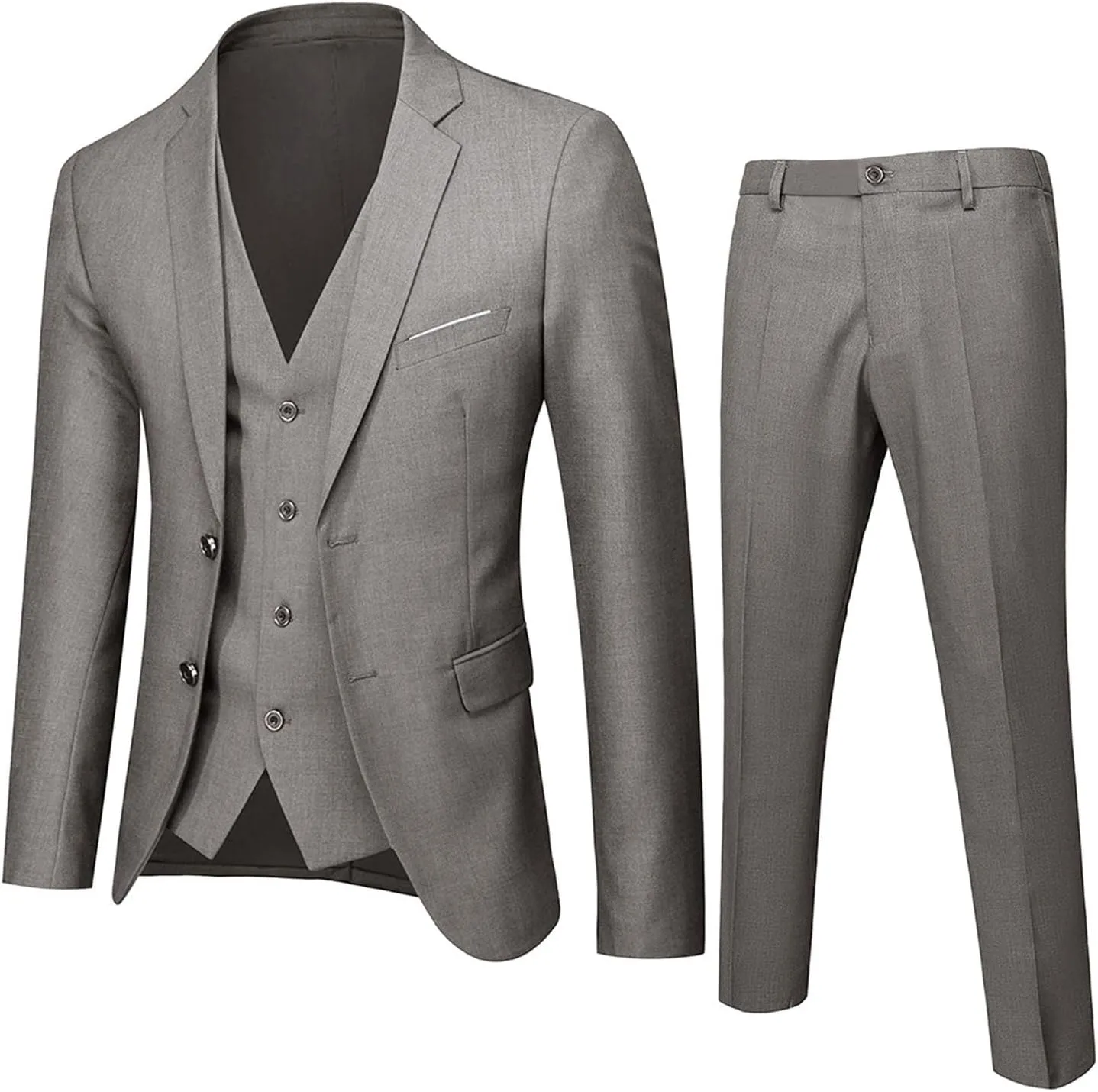Mens 3 Piece Slim Fit Suit Suits Big and Tall, Blazer Jacket Vest Pants Set, Solid Wedding Party Dress Tux Suite
