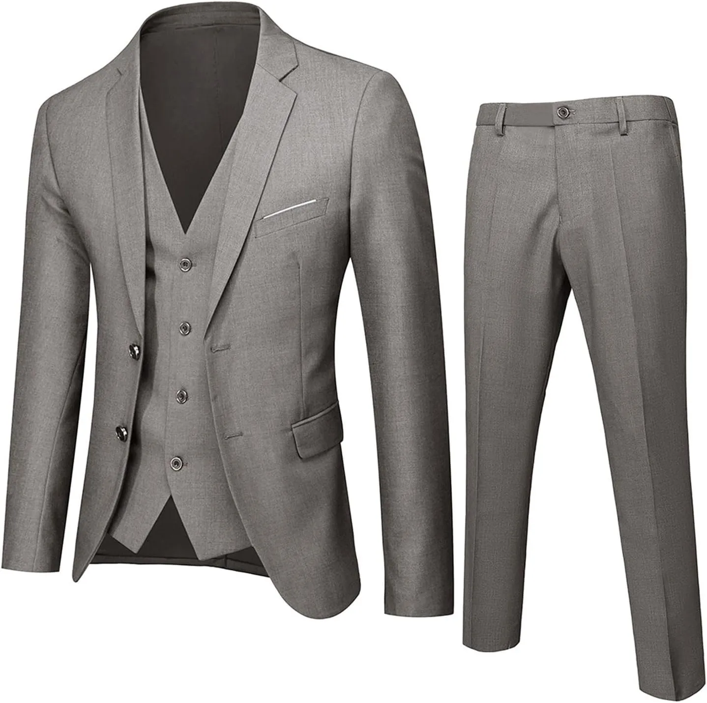 Mens 3 Piece Slim Fit Suit Suits Big and Tall, Blazer Jacket Vest Pants Set, Solid Wedding Party Dress Tux Suite