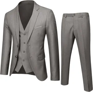 Mens 3 Piece Slim Fit Suit Suits Big and Tall, Blazer Jacket Vest Pants Set, Solid Wedding Party Dress Tux Suite