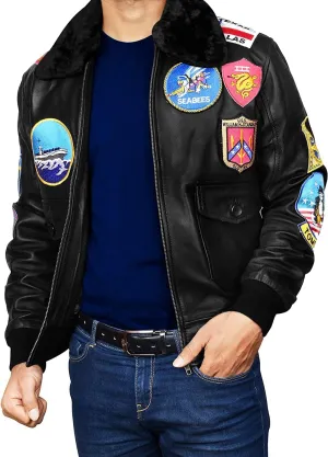 Mens Aviator Bomber Style Flight Fighter Pilot Jacket Removable Fur Collar With Aviation Patches Jacket