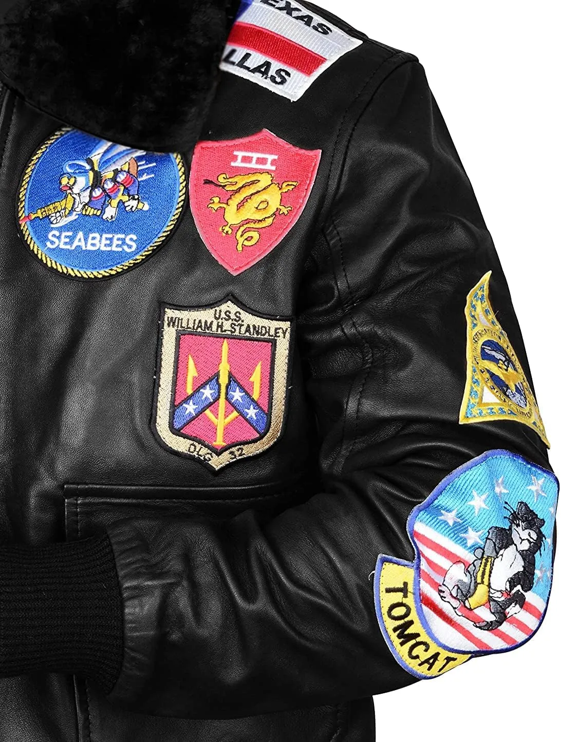 Mens Aviator Bomber Style Flight Fighter Pilot Jacket Removable Fur Collar With Aviation Patches Jacket