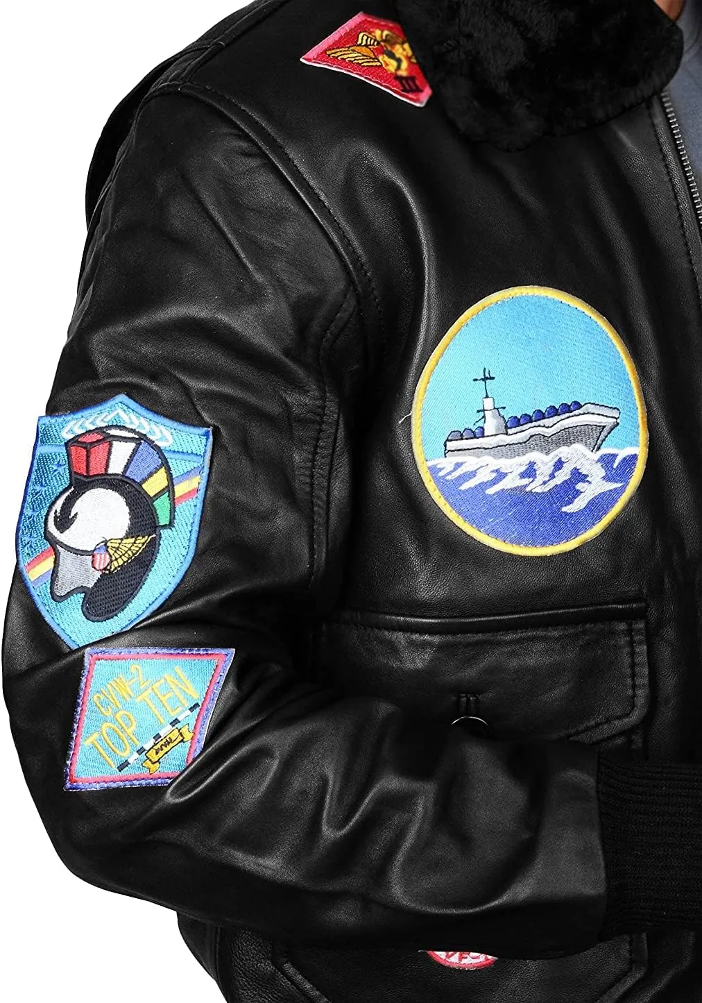 Mens Aviator Bomber Style Flight Fighter Pilot Jacket Removable Fur Collar With Aviation Patches Jacket