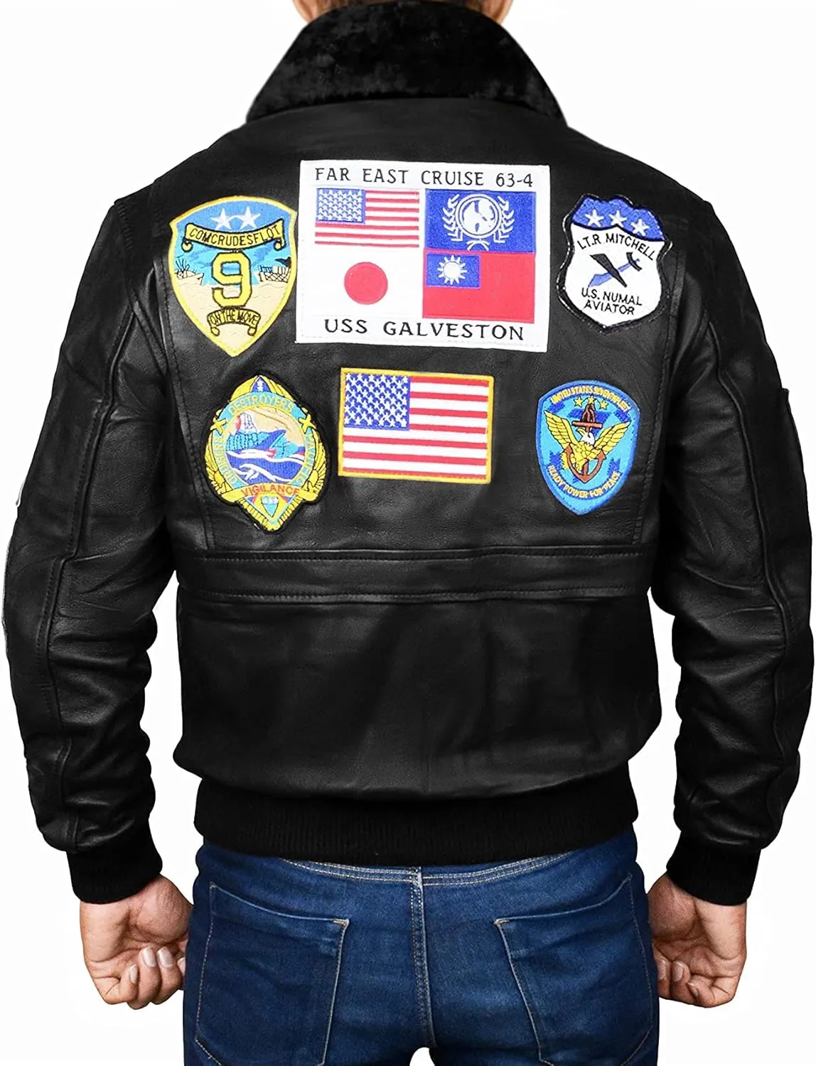 Mens Aviator Bomber Style Flight Fighter Pilot Jacket Removable Fur Collar With Aviation Patches Jacket