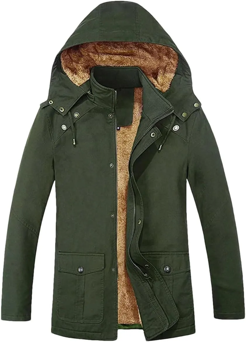 Mens Cargo Coat Thick Warm Jacket Man Parkas Casual Cotton Padded Jacket Multi-Pocket Hoodies