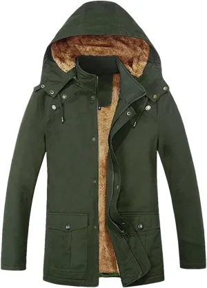 Mens Cargo Coat Thick Warm Jacket Man Parkas Casual Cotton Padded Jacket Multi-Pocket Hoodies