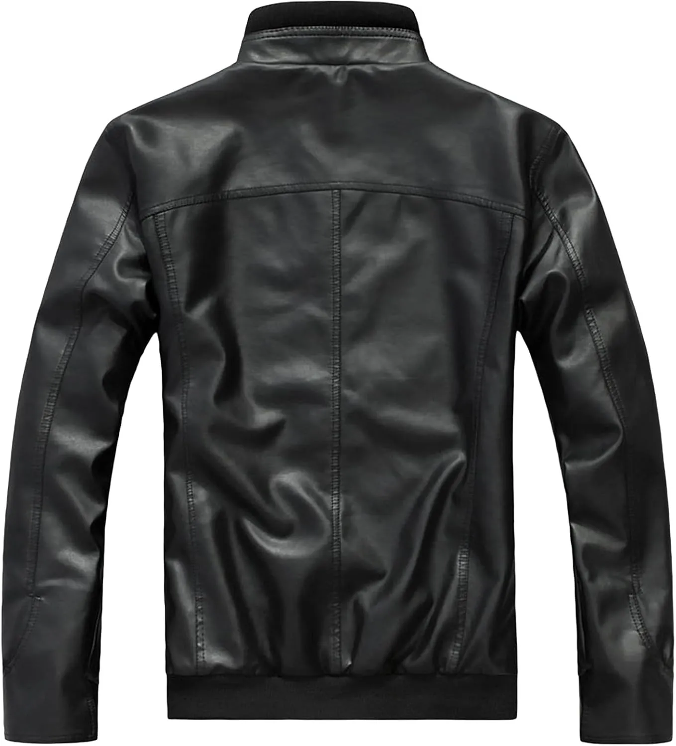 Men's Casual Stand Collar Biker Coat Long Sleeve Motorcycle Leather Jacket Fall Winter Sport Bomber Outwear