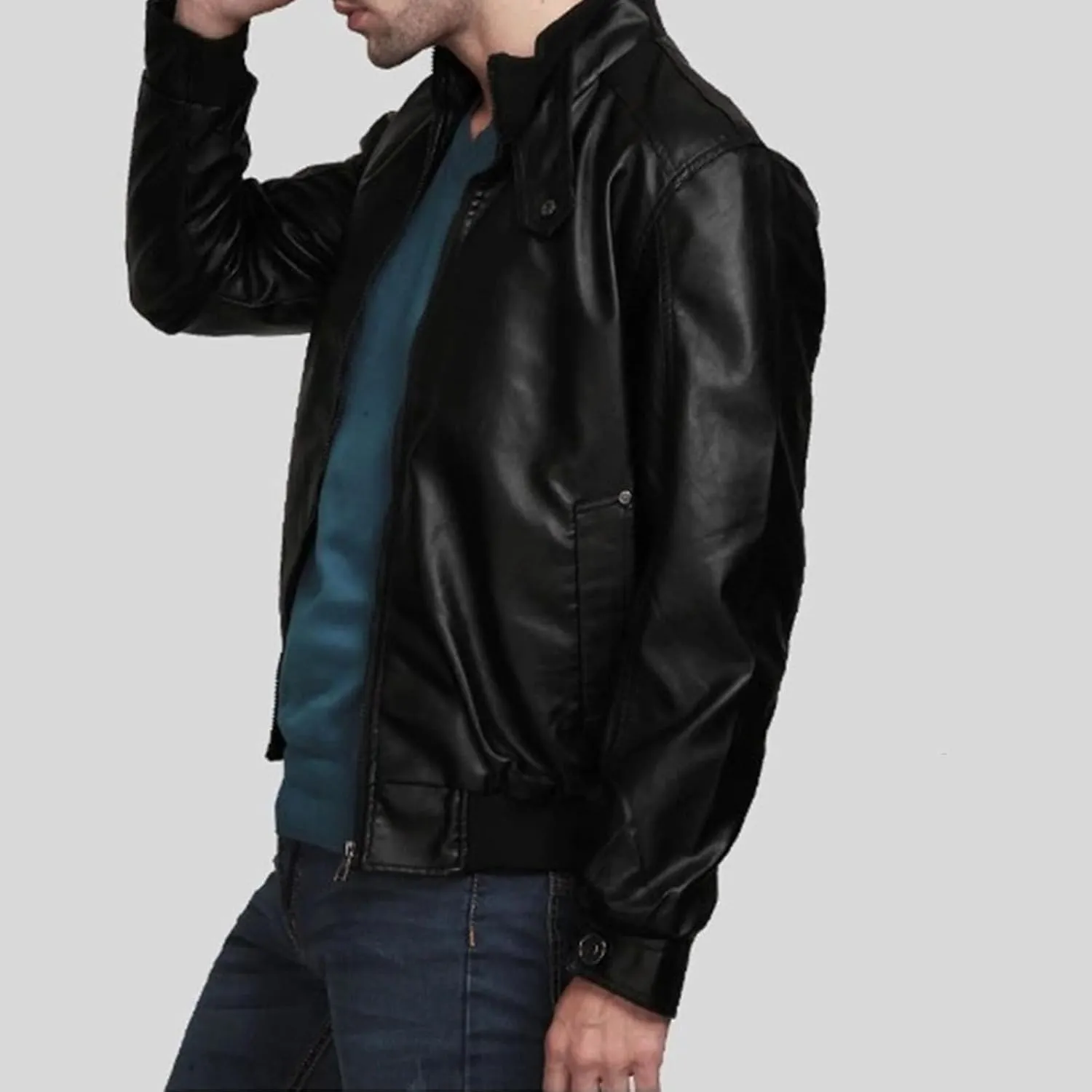 Men's Casual Stand Collar Biker Coat Long Sleeve Motorcycle Leather Jacket Fall Winter Sport Bomber Outwear