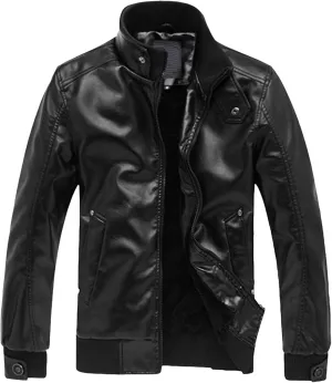 Men's Casual Stand Collar Biker Coat Long Sleeve Motorcycle Leather Jacket Fall Winter Sport Bomber Outwear