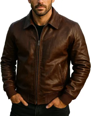 Mens Casual Vintage Motorcycle Riding Real Black Bomber Biker Faux Leather Jacket