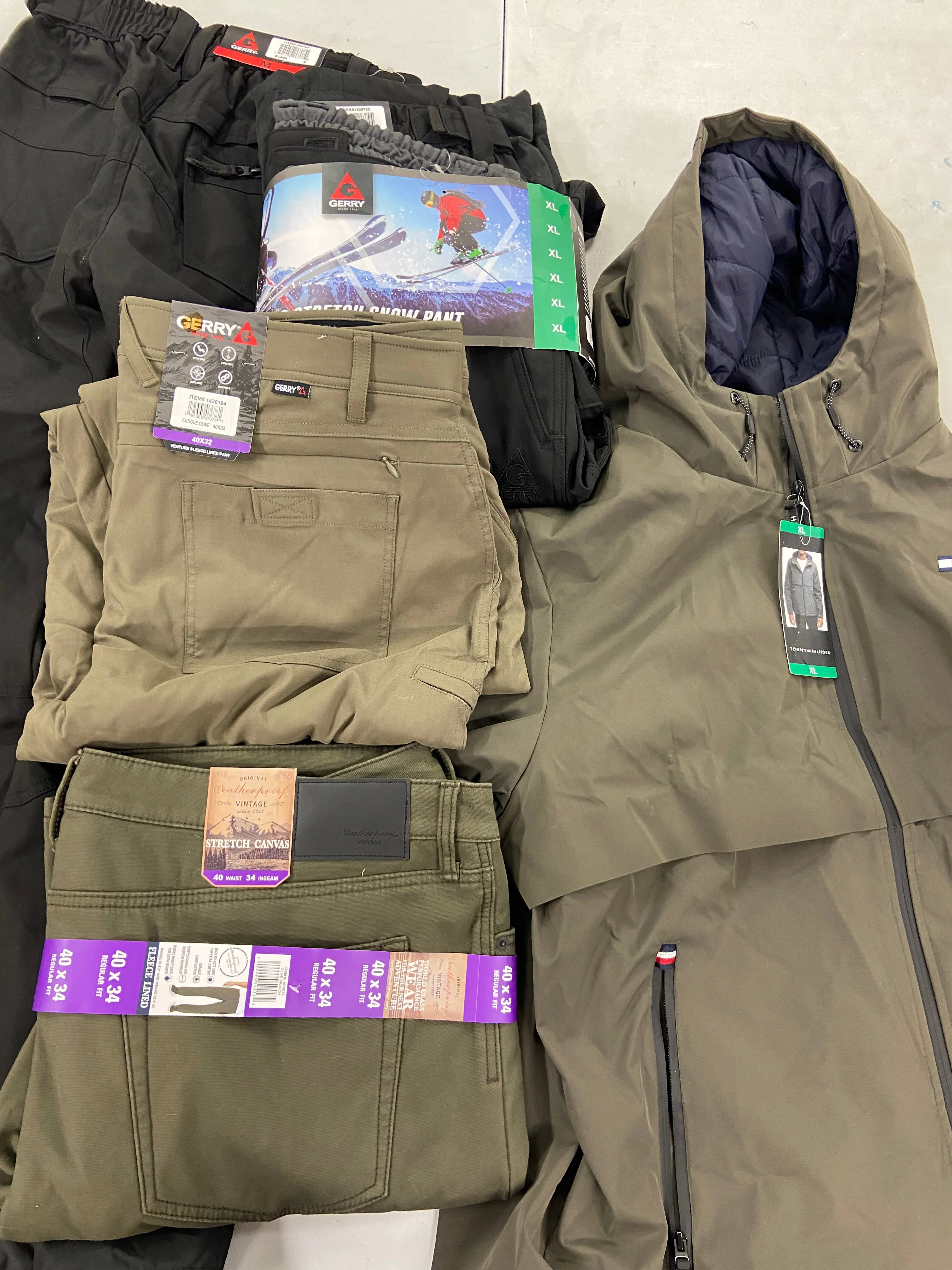 Men's Clothing Jacket & Pants, Wholesale Lot, TOMMY HILFIGER, WEATHERPROOF, GERRY, 5 items, Shelf Pulls, MSRP $430