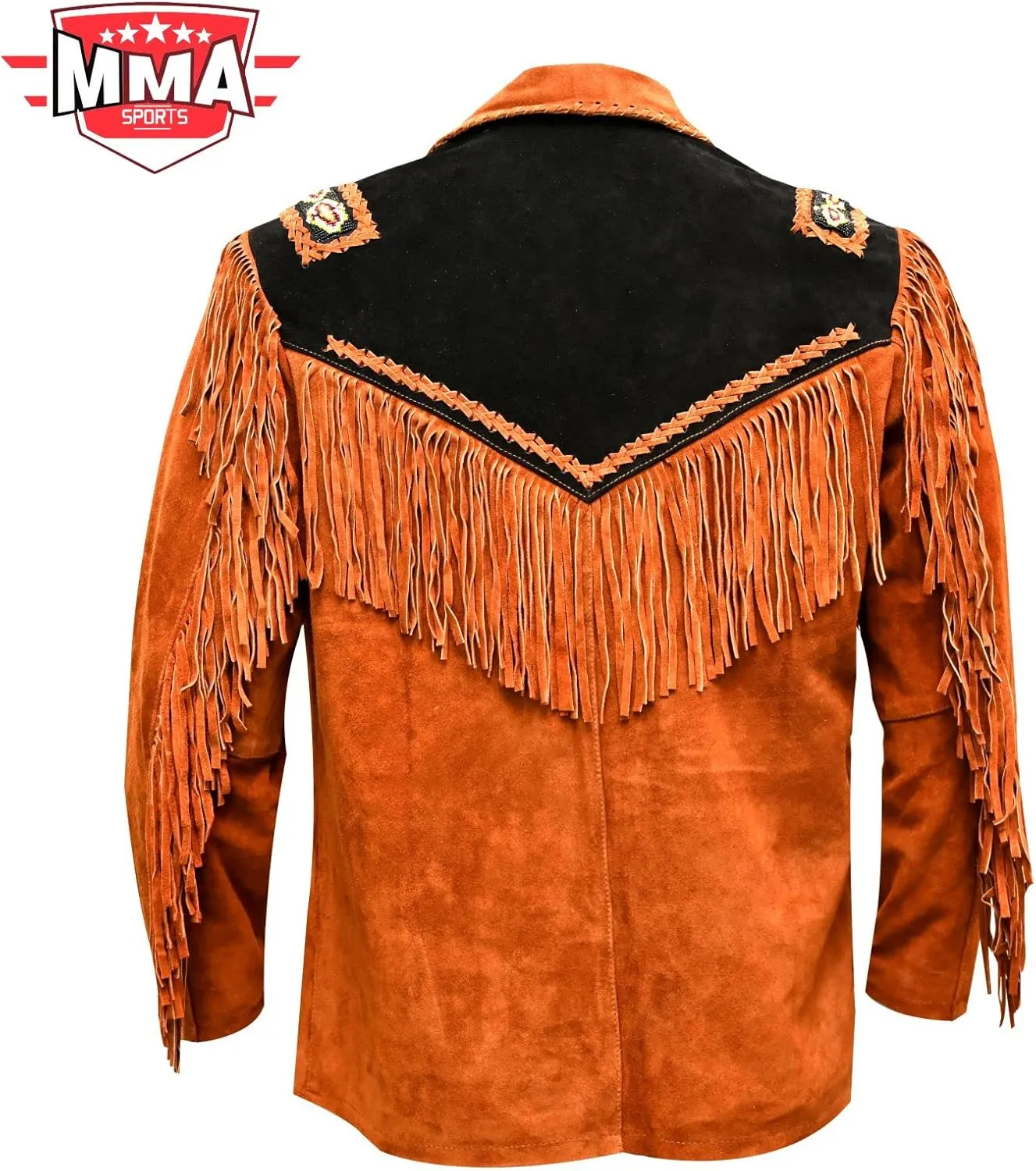 Men's Cowboy Western leather Coat Native American Jacket with Fringes Beades &Bones