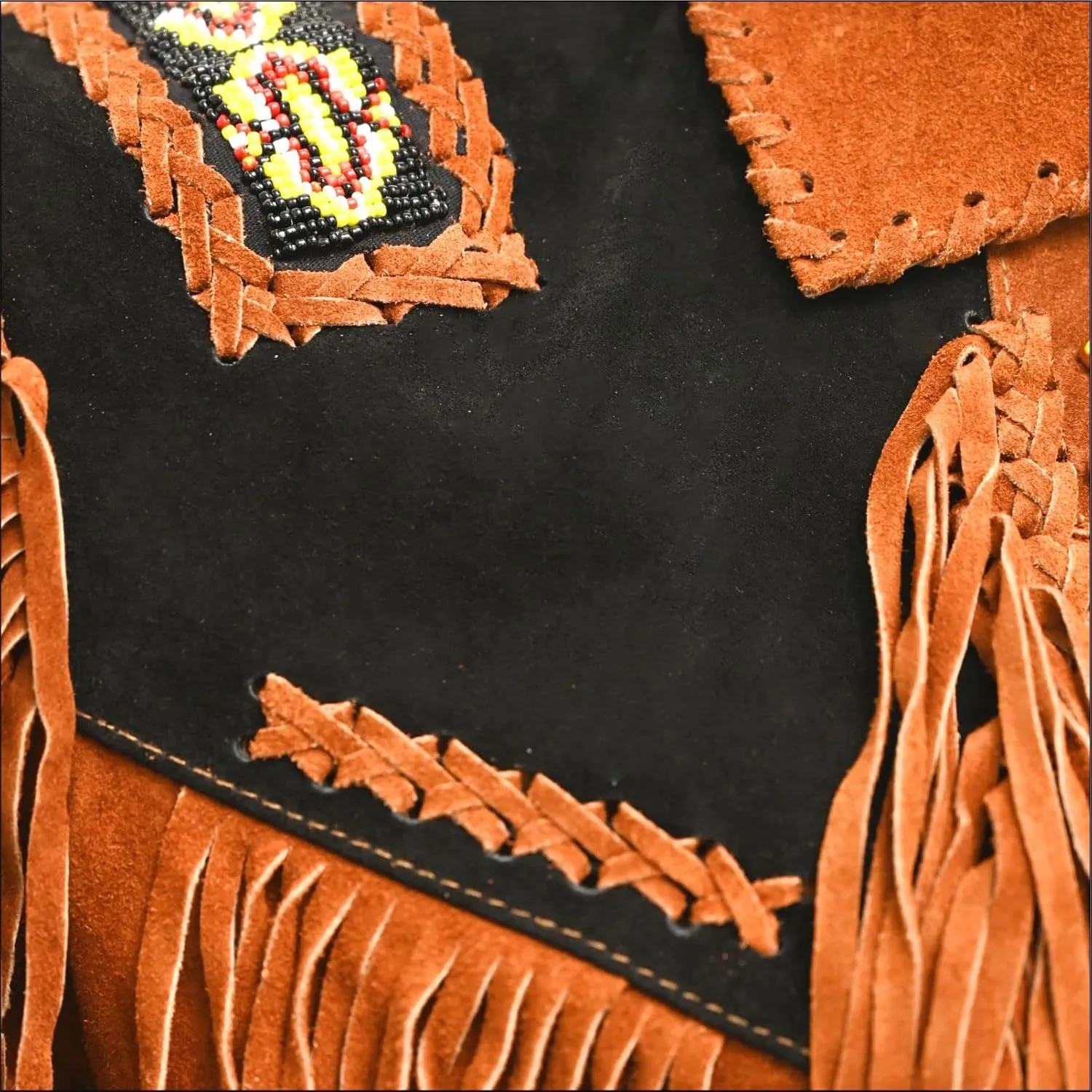 Men's Cowboy Western leather Coat Native American Jacket with Fringes Beades &Bones