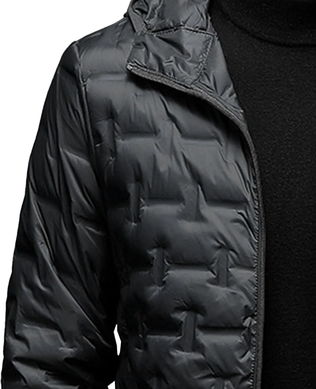 Men's Diamond Quilted Hooded Puffer Down Jacket Lightweight Packable Puffy Waterproof Winter Business Travel Coat