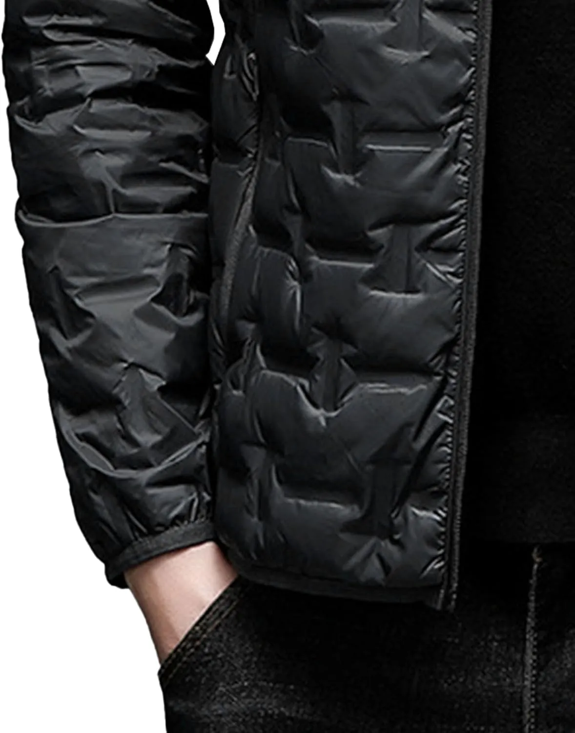 Men's Diamond Quilted Hooded Puffer Down Jacket Lightweight Packable Puffy Waterproof Winter Business Travel Coat