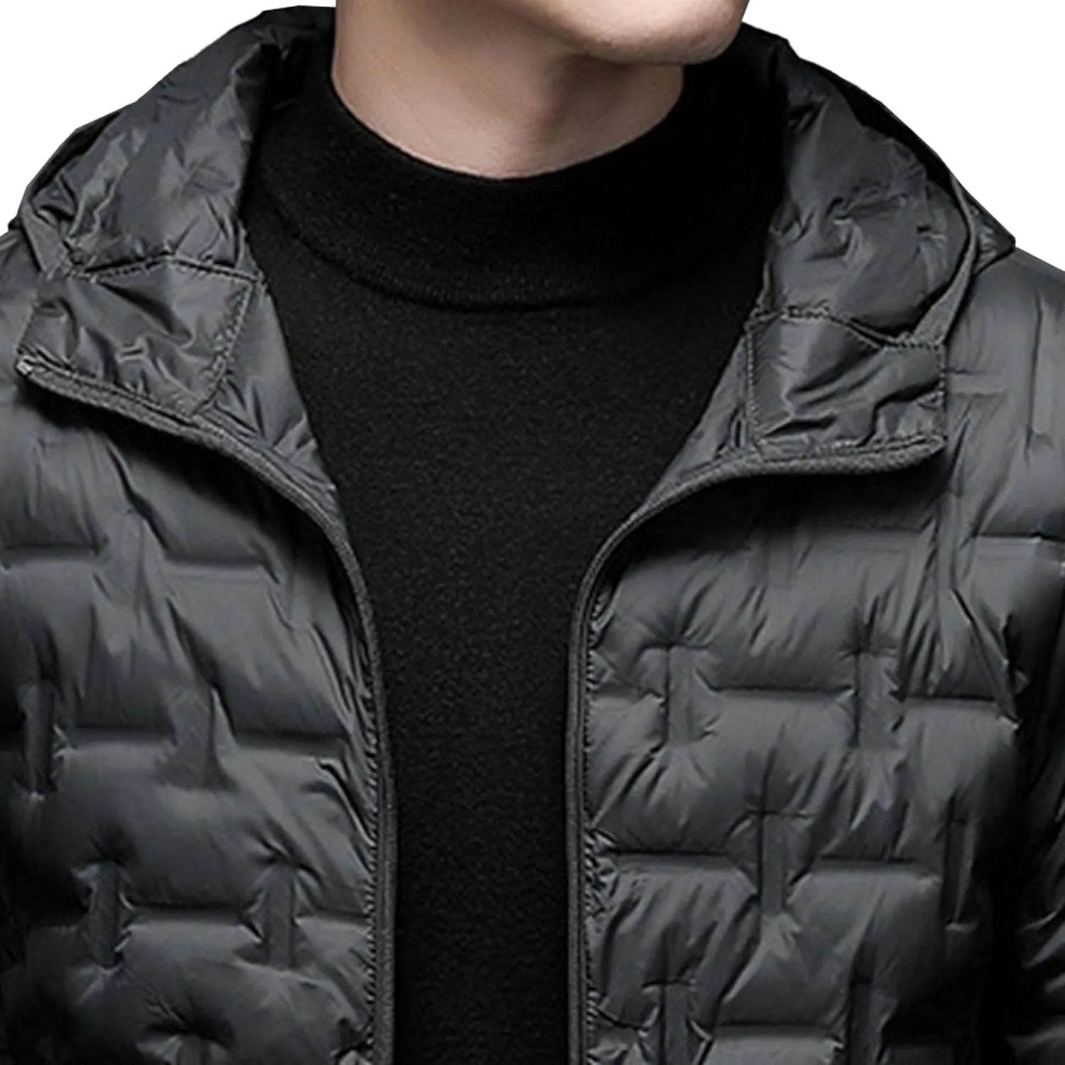 Men's Diamond Quilted Hooded Puffer Down Jacket Lightweight Packable Puffy Waterproof Winter Business Travel Coat
