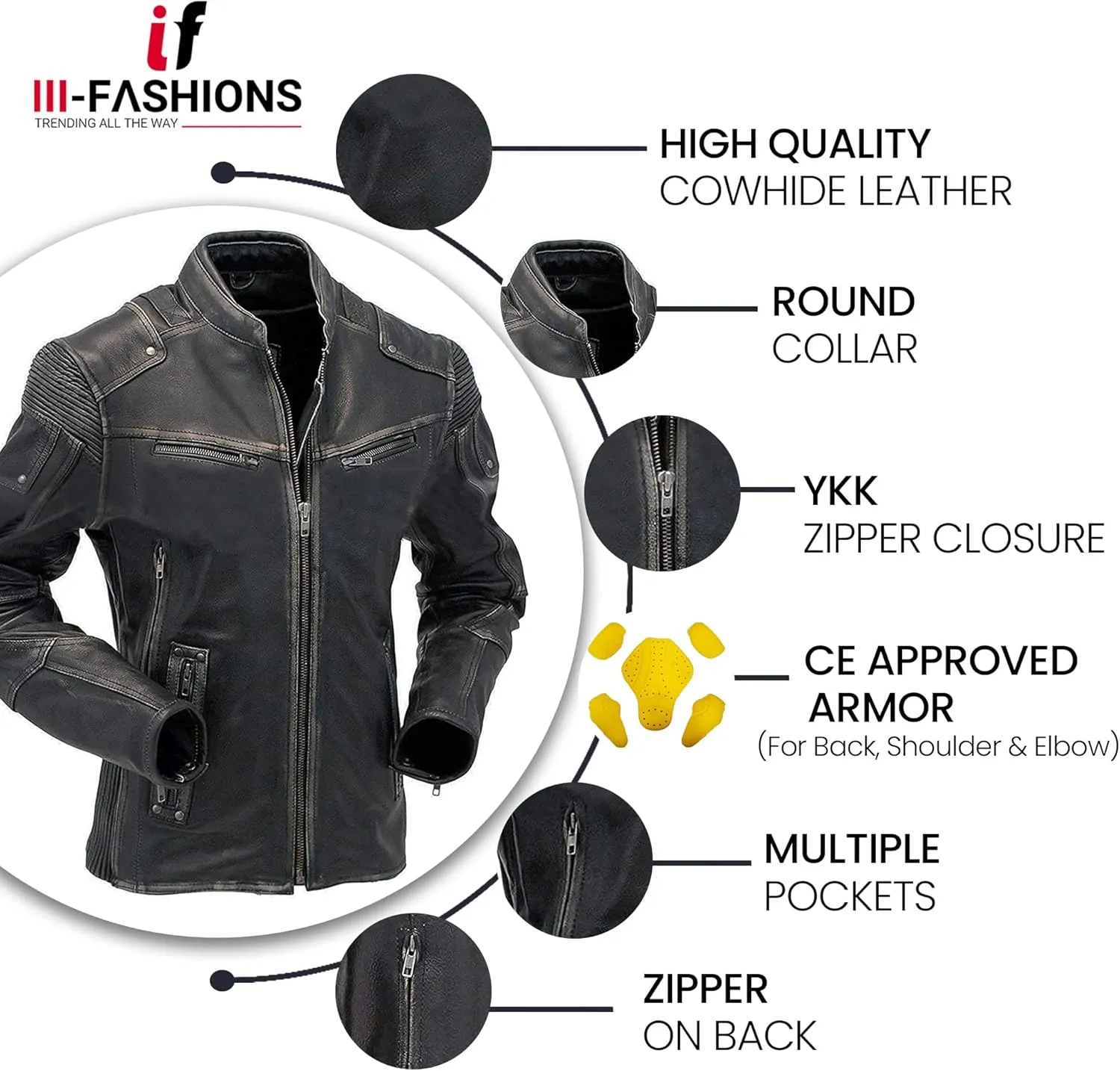 Men's Durable Leather Classic Motorcycle Protective Armored Style Biker Riding Jacket