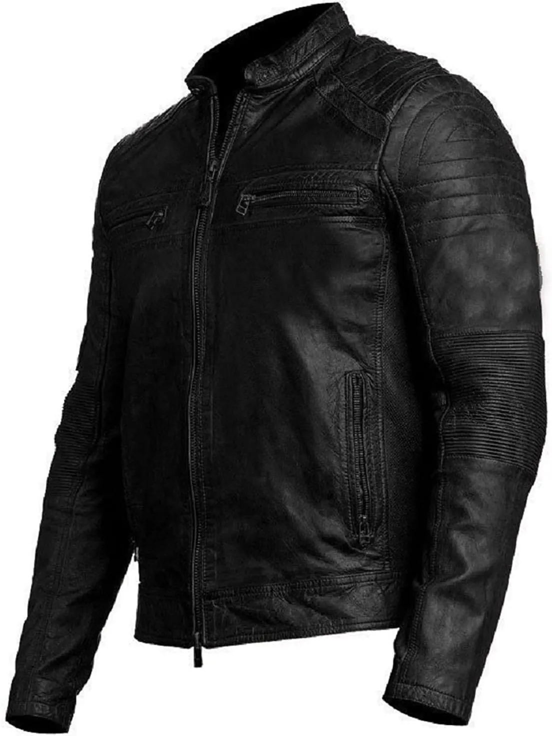 Men's Durable Leather Classic Motorcycle Protective Armored Style Biker Riding Jacket