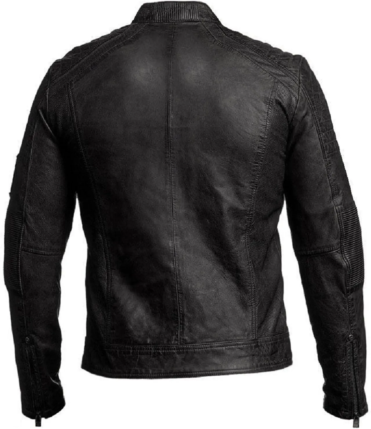 Men's Durable Leather Classic Motorcycle Protective Armored Style Biker Riding Jacket