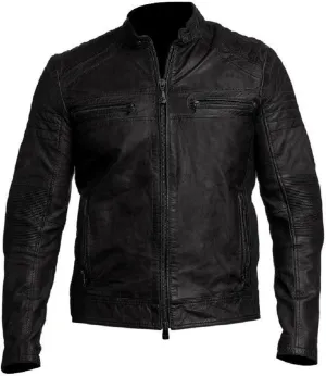Men's Durable Leather Classic Motorcycle Protective Armored Style Biker Riding Jacket