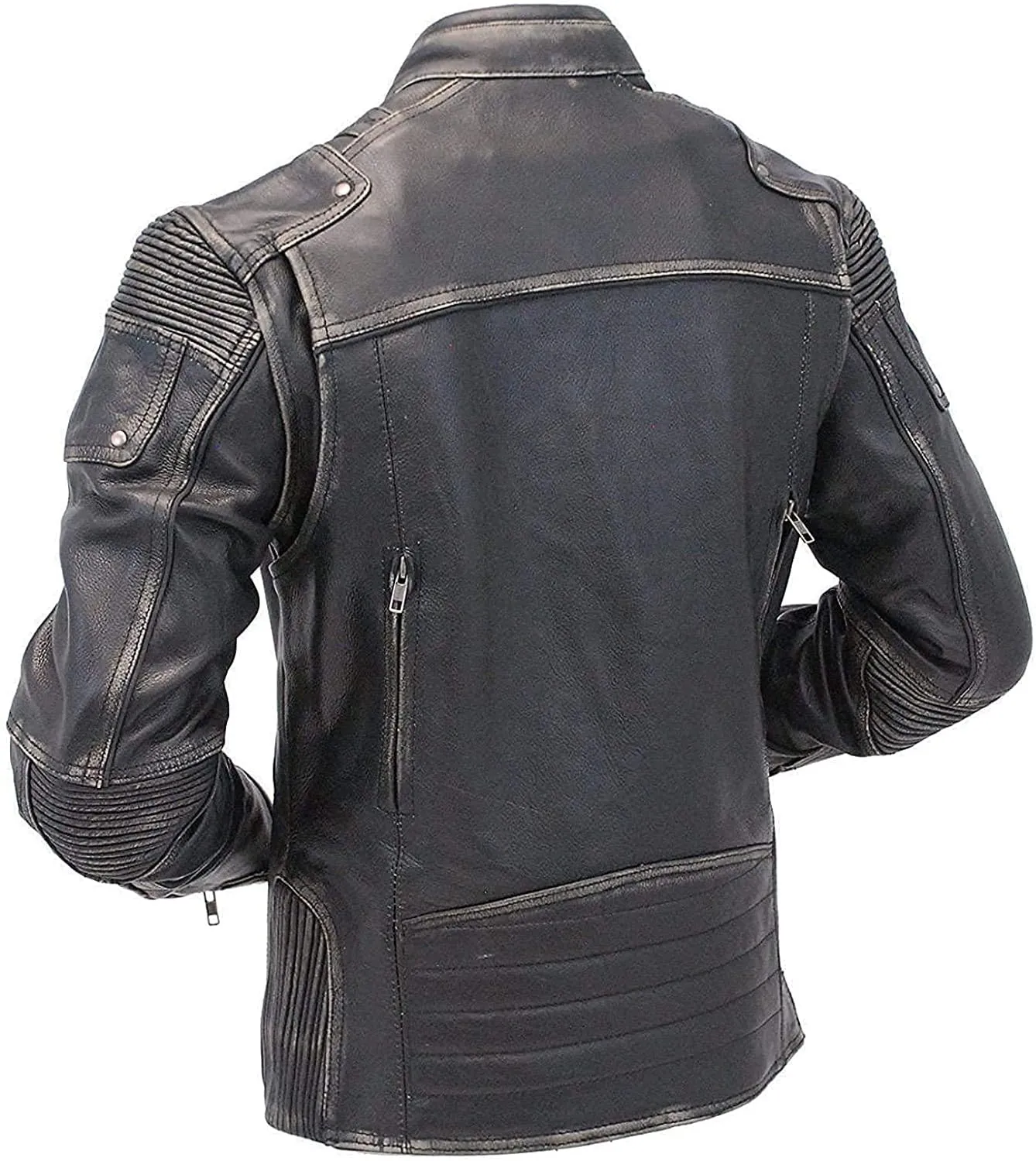 Men's Durable Leather Classic Motorcycle Protective Armored Style Biker Riding Jacket