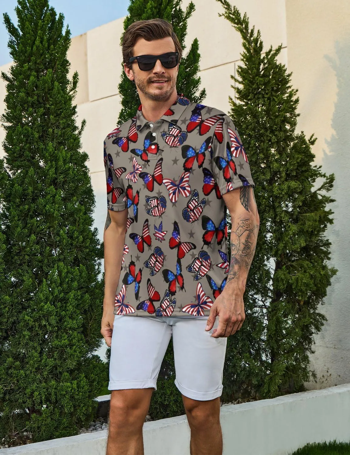 Men's Funny Golf Polo Shirts Short Sleeve Performance Golf Shirts Hawaiian Golf Polos for Summer