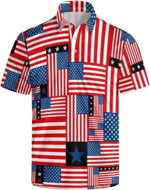 Men's Funny Golf Polo Shirts Short Sleeve Performance Golf Shirts Hawaiian Golf Polos for Summer