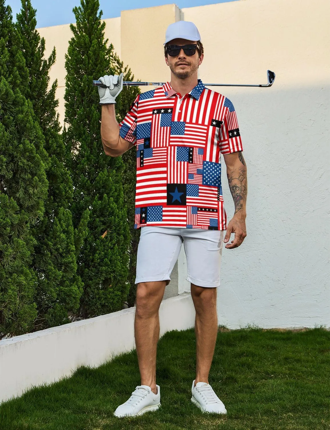 Men's Funny Golf Polo Shirts Short Sleeve Performance Golf Shirts Hawaiian Golf Polos for Summer