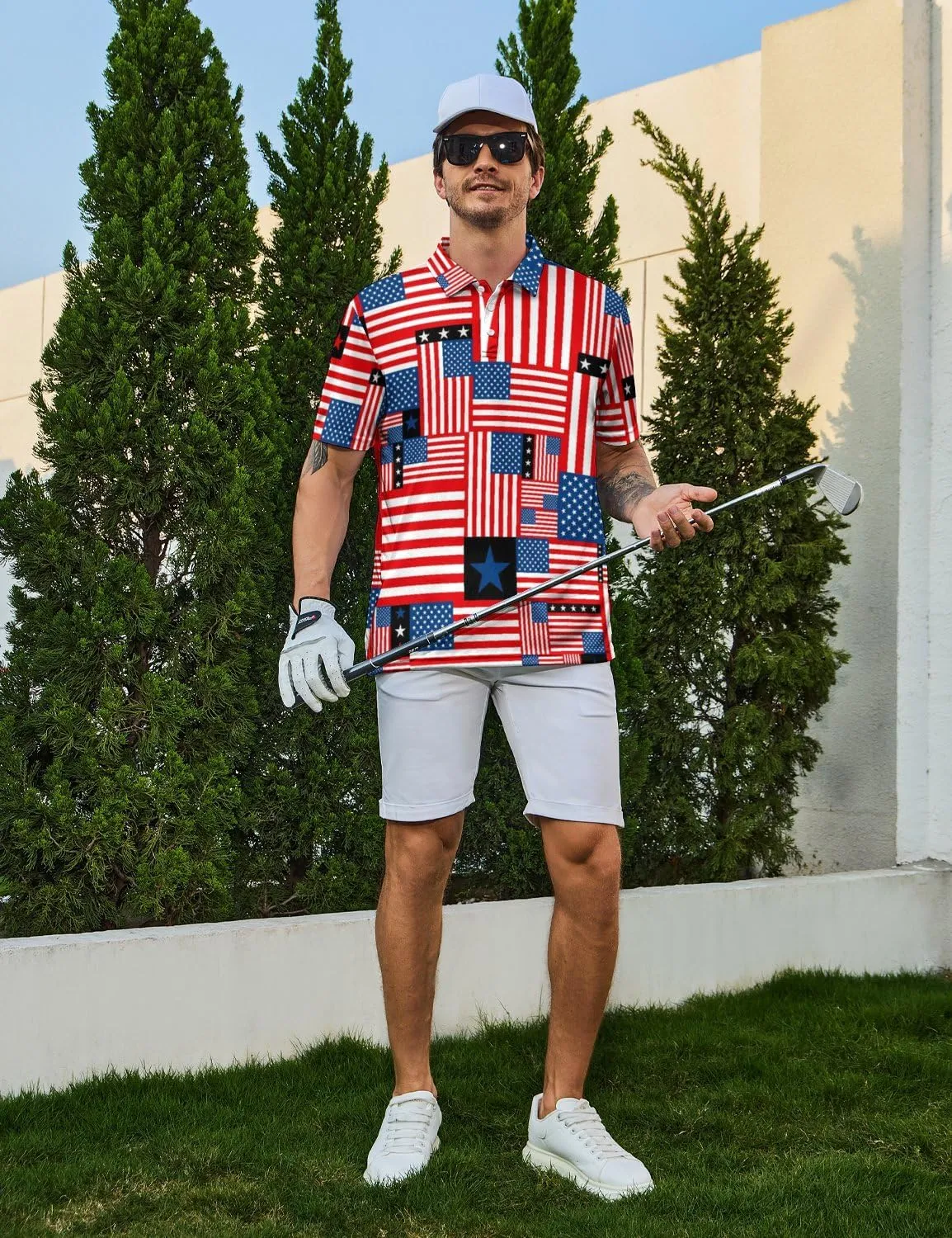 Men's Funny Golf Polo Shirts Short Sleeve Performance Golf Shirts Hawaiian Golf Polos for Summer