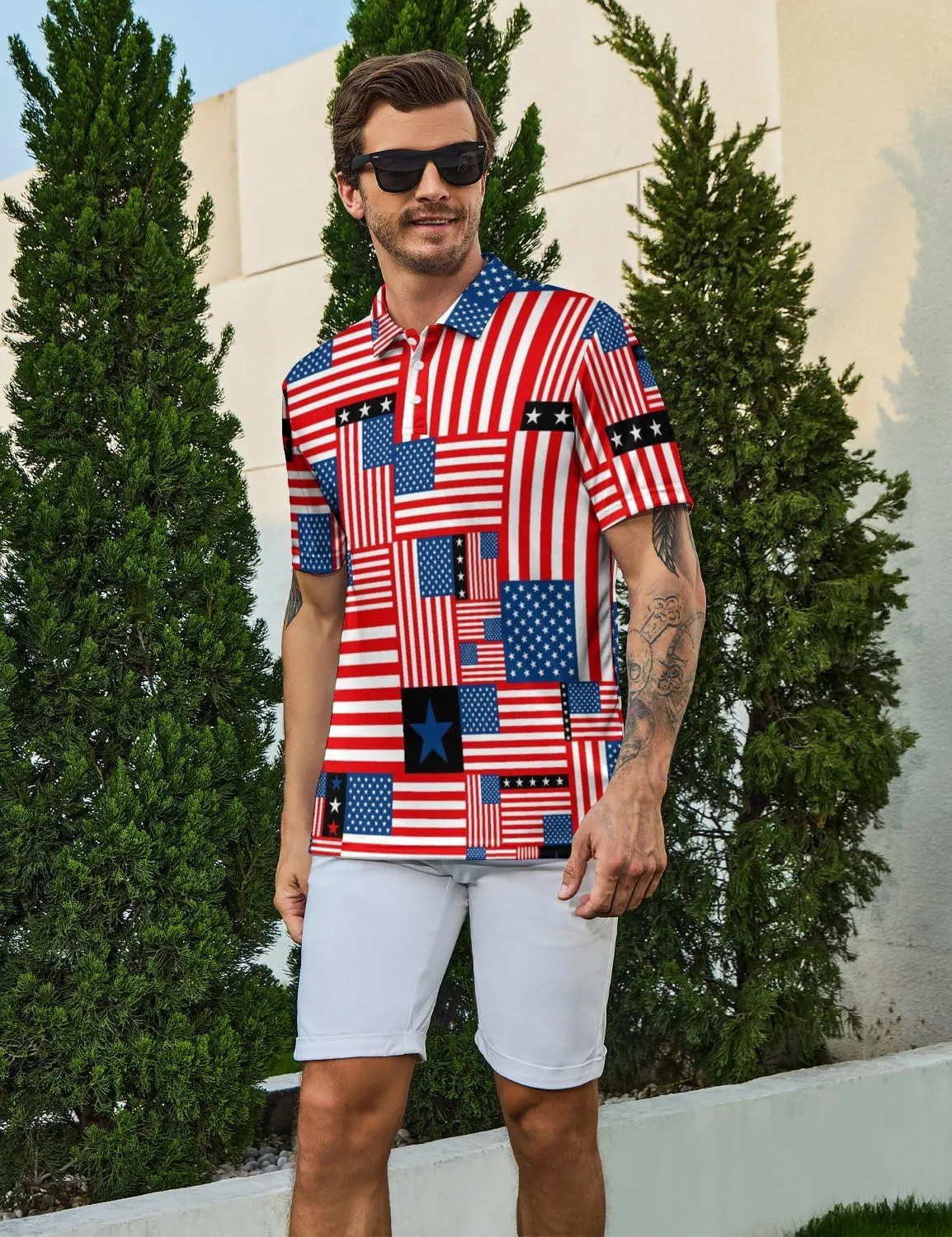 Men's Funny Golf Polo Shirts Short Sleeve Performance Golf Shirts Hawaiian Golf Polos for Summer
