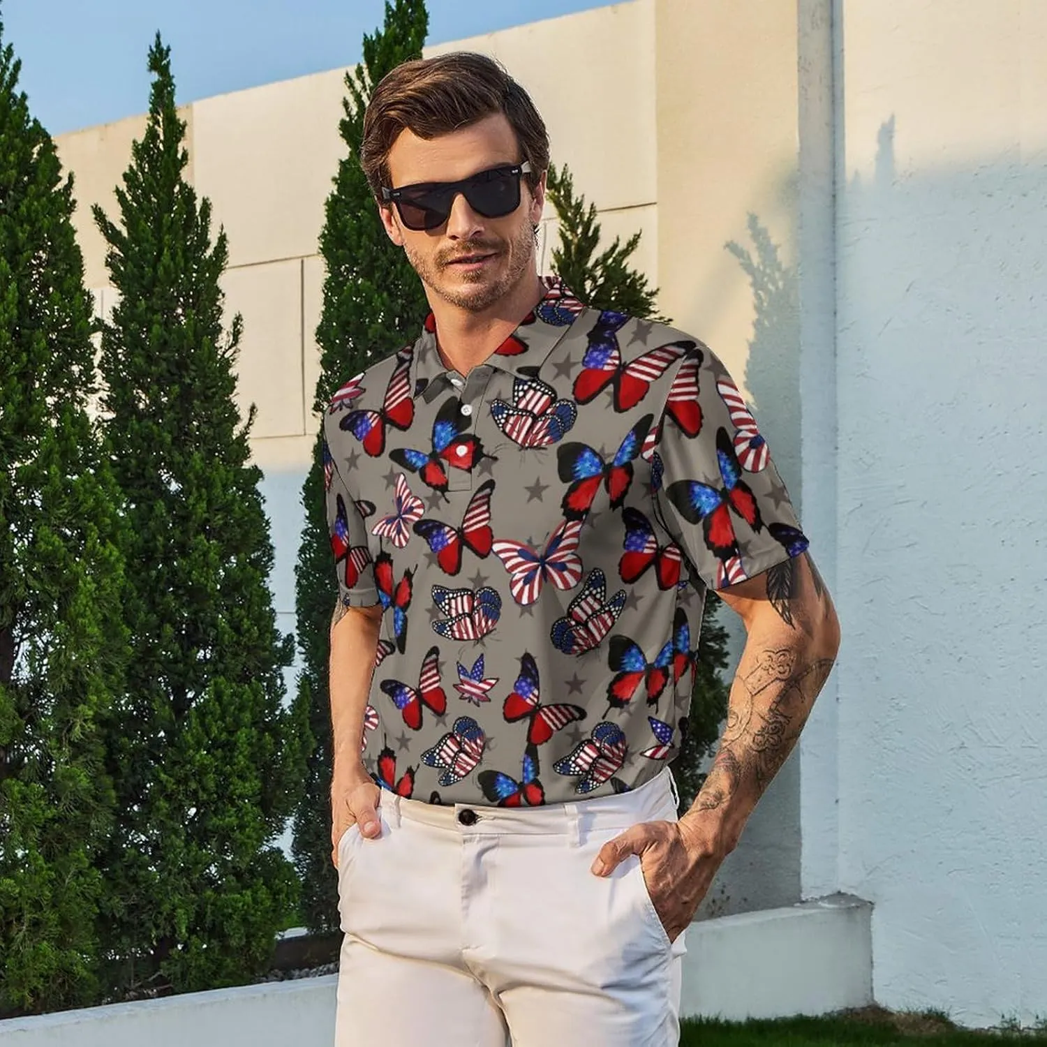 Men's Funny Golf Polo Shirts Short Sleeve Performance Golf Shirts Hawaiian Golf Polos for Summer