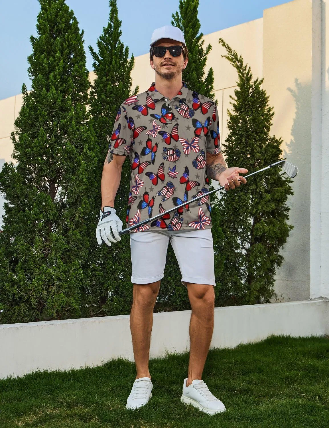Men's Funny Golf Polo Shirts Short Sleeve Performance Golf Shirts Hawaiian Golf Polos for Summer