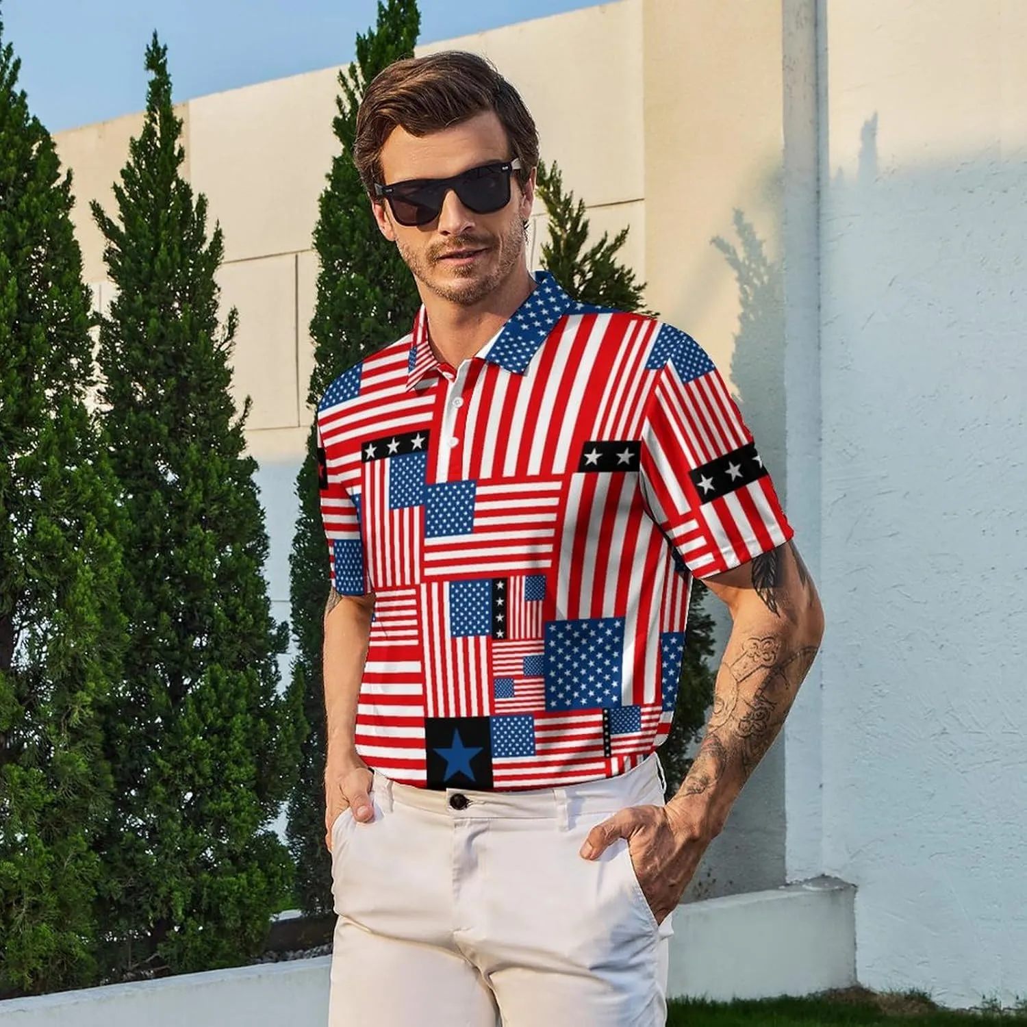 Men's Funny Golf Polo Shirts Short Sleeve Performance Golf Shirts Hawaiian Golf Polos for Summer