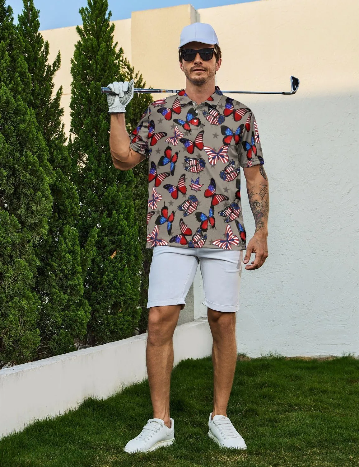 Men's Funny Golf Polo Shirts Short Sleeve Performance Golf Shirts Hawaiian Golf Polos for Summer