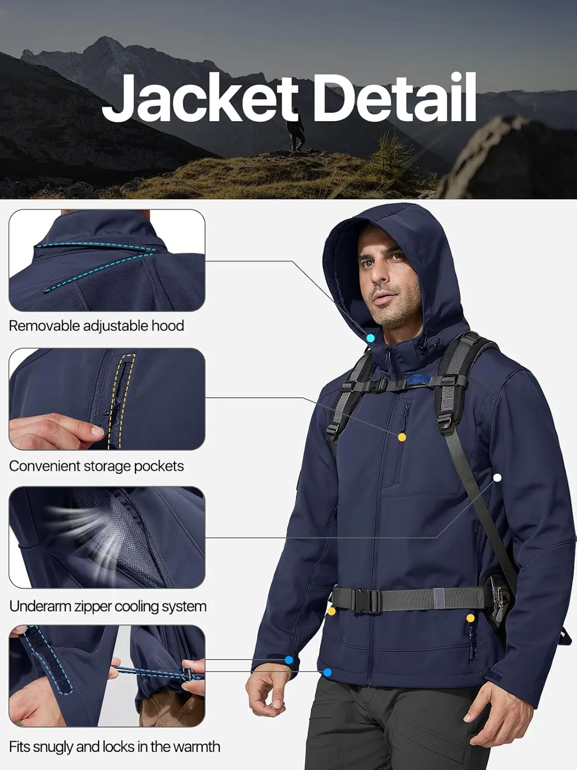 Mens Jacket Waterproof Hooded Coats Tactical Soft Shell Jackets for Men